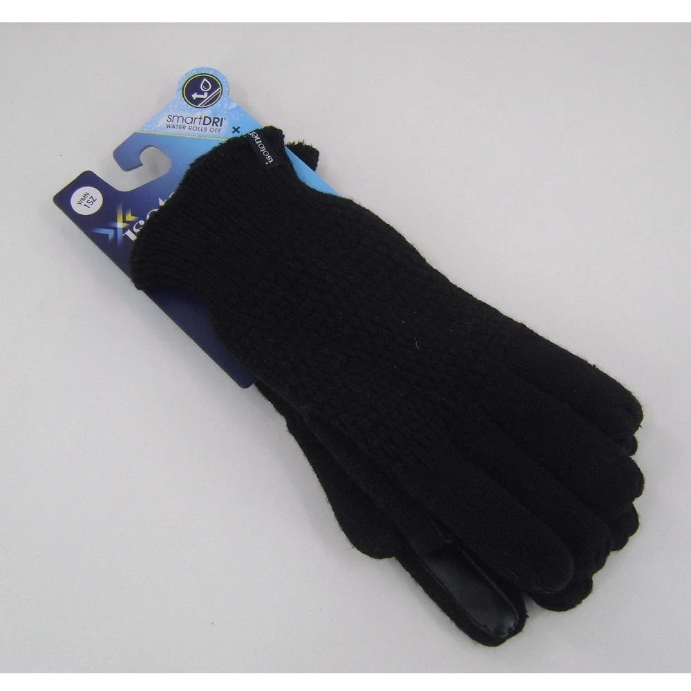 Isotoner Womens Black smartDRI Touchscreen Knit Gloves A550K3BLK1SZ One Size New